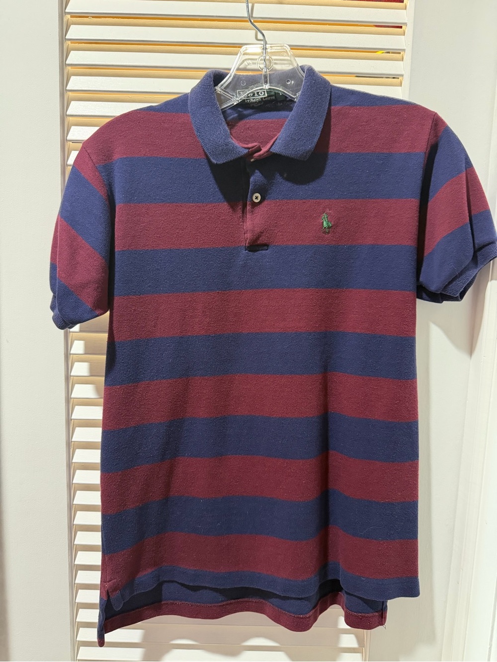 Vintage Ralph Lauren Striped Polo in Navy and Burgundy size L